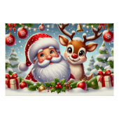 Weihnachtsmann und Rentier im SnowyChristmas Poster (Vorderseite)