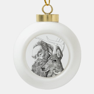 Weihnachtsmann und Rentier Keramik Kugel-Ornament