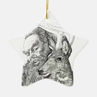 Weihnachtsmann und Rentier Keramik Ornament