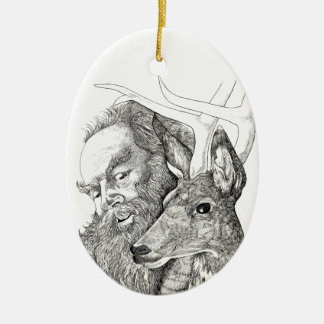 Weihnachtsmann und Rentier Keramik Ornament