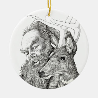 Weihnachtsmann und Rentier Keramik Ornament