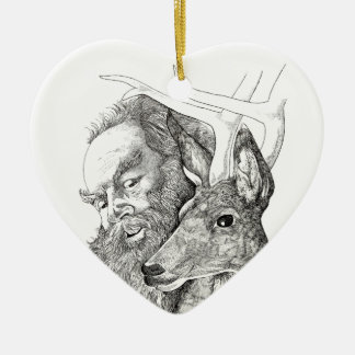 Weihnachtsmann und Rentier Keramik Ornament