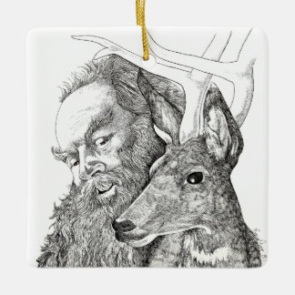Weihnachtsmann und Rentier Keramikornament
