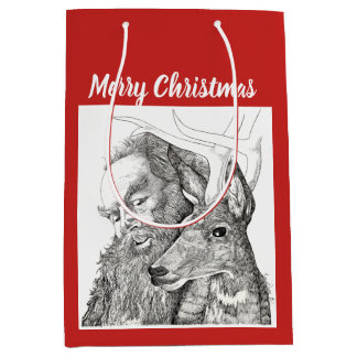 Weihnachtsmann und Rentier Mittlere Geschenktüte
