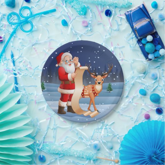 Weihnachtsmann und Rentier Pappteller (Party)