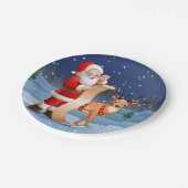 Weihnachtsmann und Rentier Pappteller (Schrägansicht)