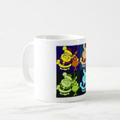 Weihnachtsmann und Rentier Pop Kunst Kaffeetasse (Vorderseite Links)