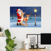 Weihnachtsmann und Rentier Poster (Heimbüro)