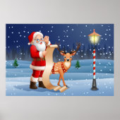 Weihnachtsmann und Rentier Poster (Vorne)