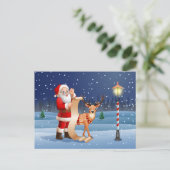 Weihnachtsmann und Rentier Postkarte (Stehend Vorderseite)