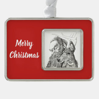 Weihnachtsmann und Rentier Rahmen-Ornament Silber