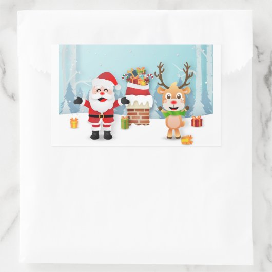 Weihnachtsmann und Rentier Rechteckiger Aufkleber (Tasche)