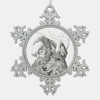 Weihnachtsmann und Rentier Schneeflocken Zinn-Ornament