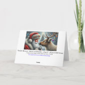 Weihnachtsmann und Rentier, Schneewald, Weihnachts Feiertagskarte (Rückseite)