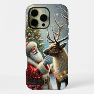 Weihnachtsmann und Rentier, Schneewald, Weihnachts iPhone 16 Pro Max Hülle