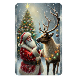 Weihnachtsmann und Rentier, Schneewald, Weihnachts Magnet