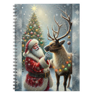 Weihnachtsmann und Rentier, Schneewald, Weihnachts Notizblock