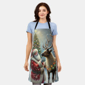 Weihnachtsmann und Rentier, Schneewald, Weihnachts Schürze (Getragen)