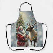 Weihnachtsmann und Rentier, Schneewald, Weihnachts Schürze (Vorderseite)