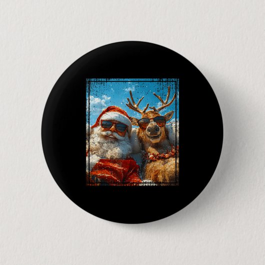 Weihnachtsmann und Rentier Selfie Lustiger Weihnac Button (Vorderseite)