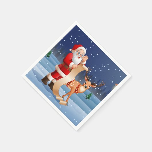 Weihnachtsmann und Rentier Serviette (Ecke)