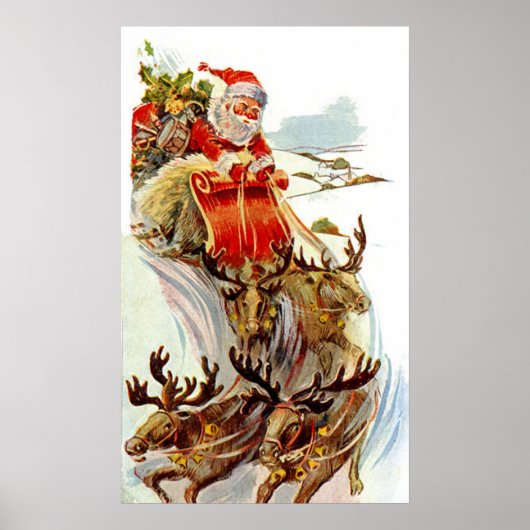 Weihnachtsmann und Rentier Sleigh Poster (Vorne)