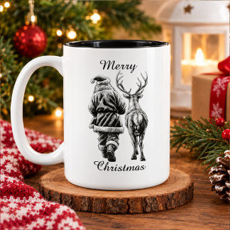 Weihnachtsmann und Rentier Weihnachten Zweifarbige Tasse