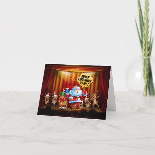 Weihnachtsmann und Rentiere auf der Weihnachtskart Dankeskarte (Vorderseite)