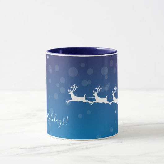 Weihnachtsmann und Rentiere - Blaue Weihnachten Tasse (Zentrum)