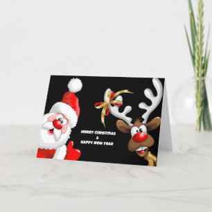 Weihnachtsmann und Rentiere gefaltete Weihnachtska Feiertagskarte