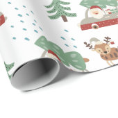 Weihnachtsmann und Rentiere Geschenkpapier (Rolleneckpunkt)