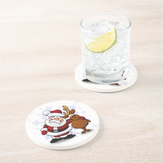 Weihnachtsmann und Rentiere Getränkeuntersetzer (Seite)
