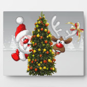 Weihnachtsmann und Rentiere hinter einem Weihnacht Fotoplatte (Vorderseite)