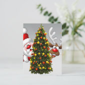 Weihnachtsmann und Rentiere hinter einem Weihnacht Postkarte (Stehend Vorderseite)