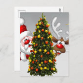 Weihnachtsmann und Rentiere hinter einem Weihnacht Postkarte (Vorne/Hinten)