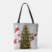 Weihnachtsmann und Rentiere hinter einem Weihnacht Tasche (Rückseite)