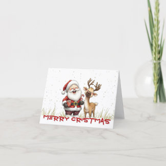 Weihnachtsmann und Rentiere im festlichen Cartoon- Karte