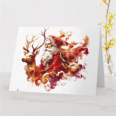 Weihnachtsmann und Rentiere Karte (Gelbe Blume)