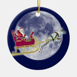 Weihnachtsmann und Rentiere Keramikornament