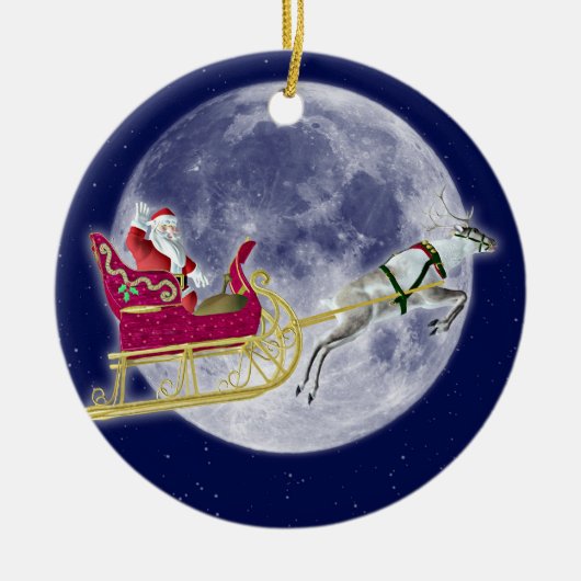 Weihnachtsmann und Rentiere Keramikornament (Vorne)