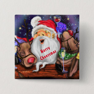 Weihnachtsmann und Rentiere Lustiger Weihnachtsbut Button