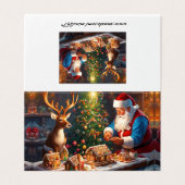 Weihnachtsmann und Rentiere machen Lebkuchenhaus (Außenseite Aufgefaltet)