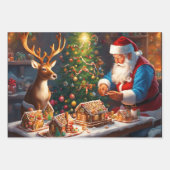 Weihnachtsmann und Rentiere machen Lebkuchenhaus Geschenkpapier Set (Vorderseite 2)