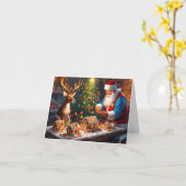 Weihnachtsmann und Rentiere machen Lebkuchenhaus Karte (Gelbe Blume)