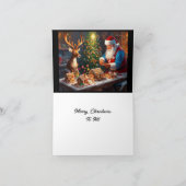 Weihnachtsmann und Rentiere machen Lebkuchenhaus Karte (Innenseite)