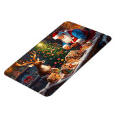 Weihnachtsmann und Rentiere machen Lebkuchenhaus Magnet (Linke Seite)