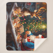 Weihnachtsmann und Rentiere machen Lebkuchenhaus Sherpadecke (Vorderseite)