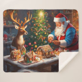 Weihnachtsmann und Rentiere machen Lebkuchenhaus Sherpadecke (Vorderseite (Horizontal))