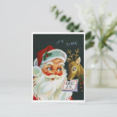 Weihnachtsmann und Rentiere mit Kalender, Vintag Postkarte (Stehend Vorderseite)