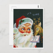 Weihnachtsmann und Rentiere mit Kalender, Vintag Postkarte (Vorne/Hinten)